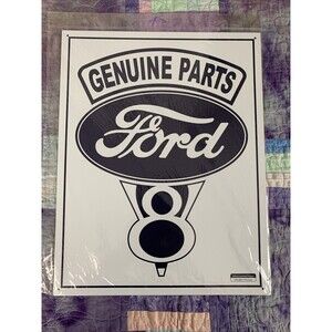 Genuine Parts Ford V8 White Square Metal Tin Sign Garage Man Cave Wall Decor